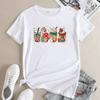 Summer Loose Christmas Print Pure Cotton Round Neck Short Sleeved T-Shirts Women’s
