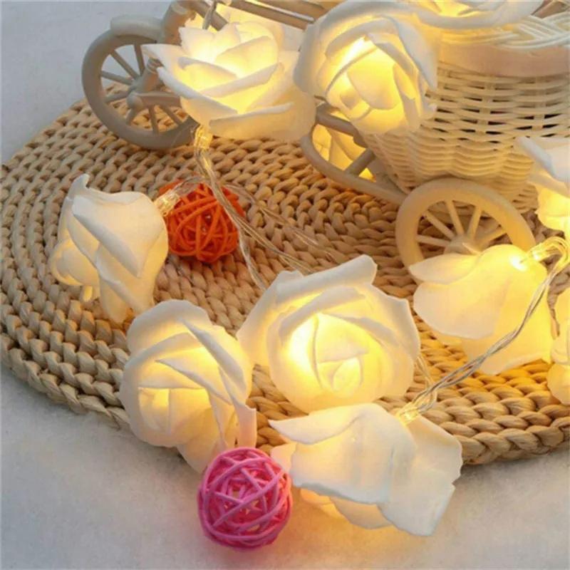 6M 40LED Rose Flower String Lights Battery Operated Foam Rose Fairy Garland Light for Home Bedroom Wedding Valentine's Day