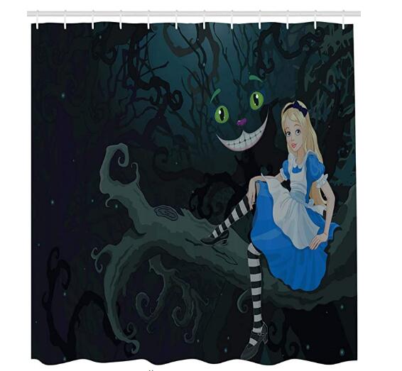 Alice nel Paese delle Meraviglie Decorazioni per Feste Sfondo Tenda da Doccia, Arte di Funghi Paesaggio Fantasy, Tessuto in Stoffa per Set da Bagno, Ganci