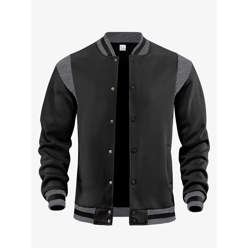 Giacca da baseball da uomo casual sportiva high street con fodera in pile, apertura frontale, inserti, colletto alla coreana, stile aviatore