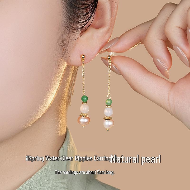 Women's Summer Style Fresh Pearl Earrings, High-End Hanfu Accessories, 925 Sterling Silver