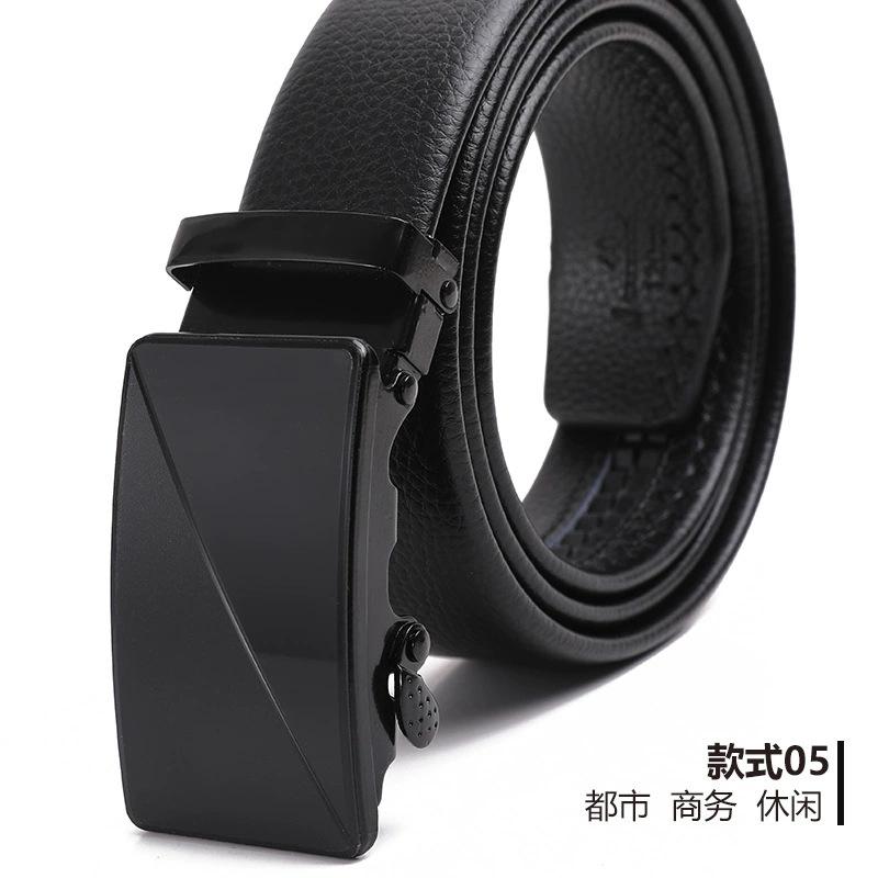 Belt Men'S Automatic Buckle Belt Lychee Pattern Hemming Belt Business Belt Stall