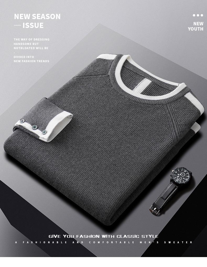 Pánský vysoce kvalitní teplý úpletový svetr s kulatým výstřihem Podzim/Zima 2025