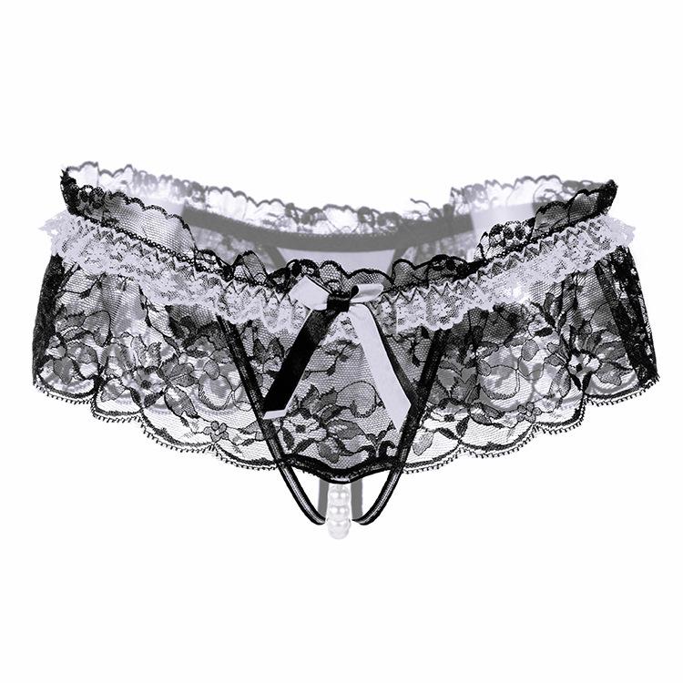 Lace Pearl Massage Low Waist Open Crotch Thong for Women (2018)