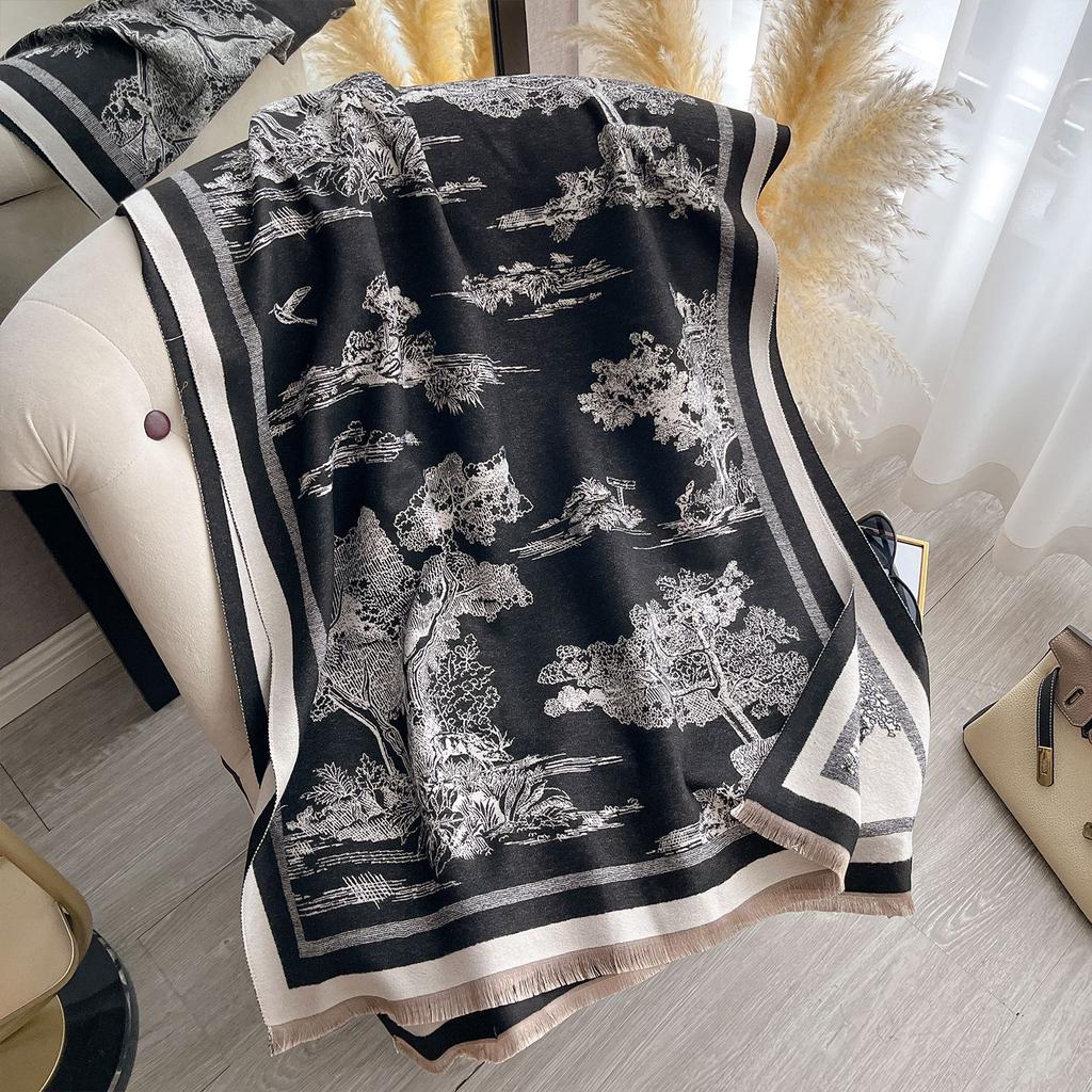 Fashion Warm Scarf Women'S Winter High Sense Classic Color Temperament Big Shawl Scarf Light Luxury Autumn And Winter