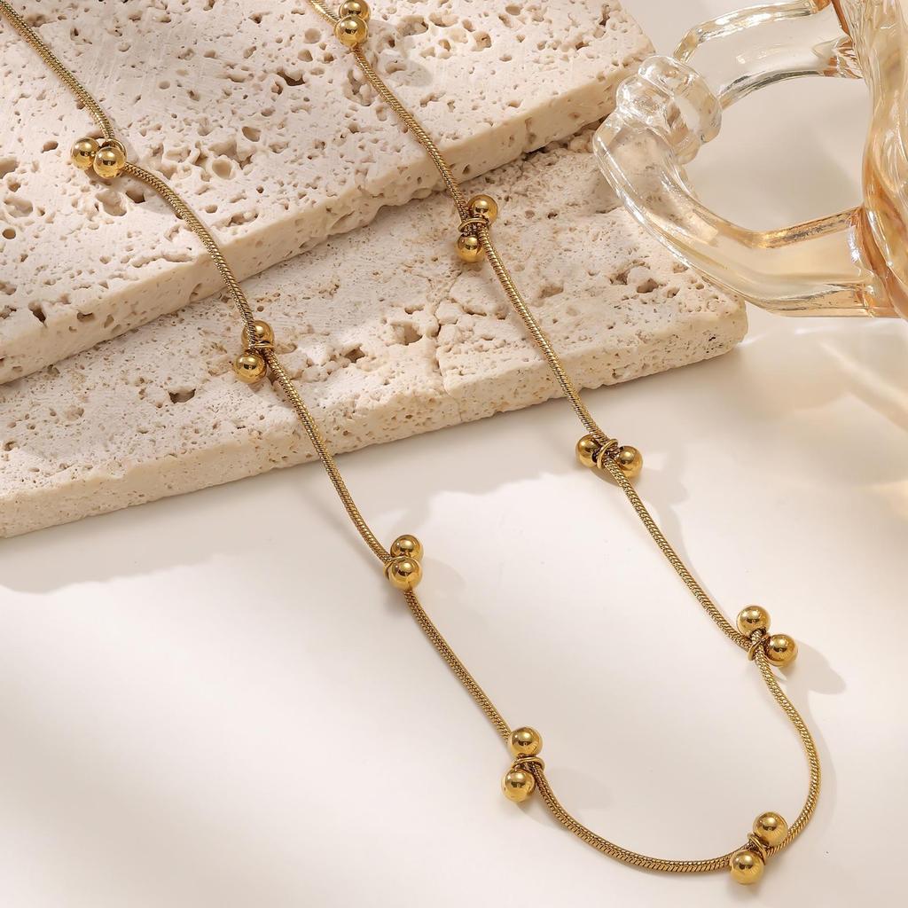 Geometric 304 Stainless Steel Necklace with Gold Ball Beads - Fashionable Light Luxury Jewelry