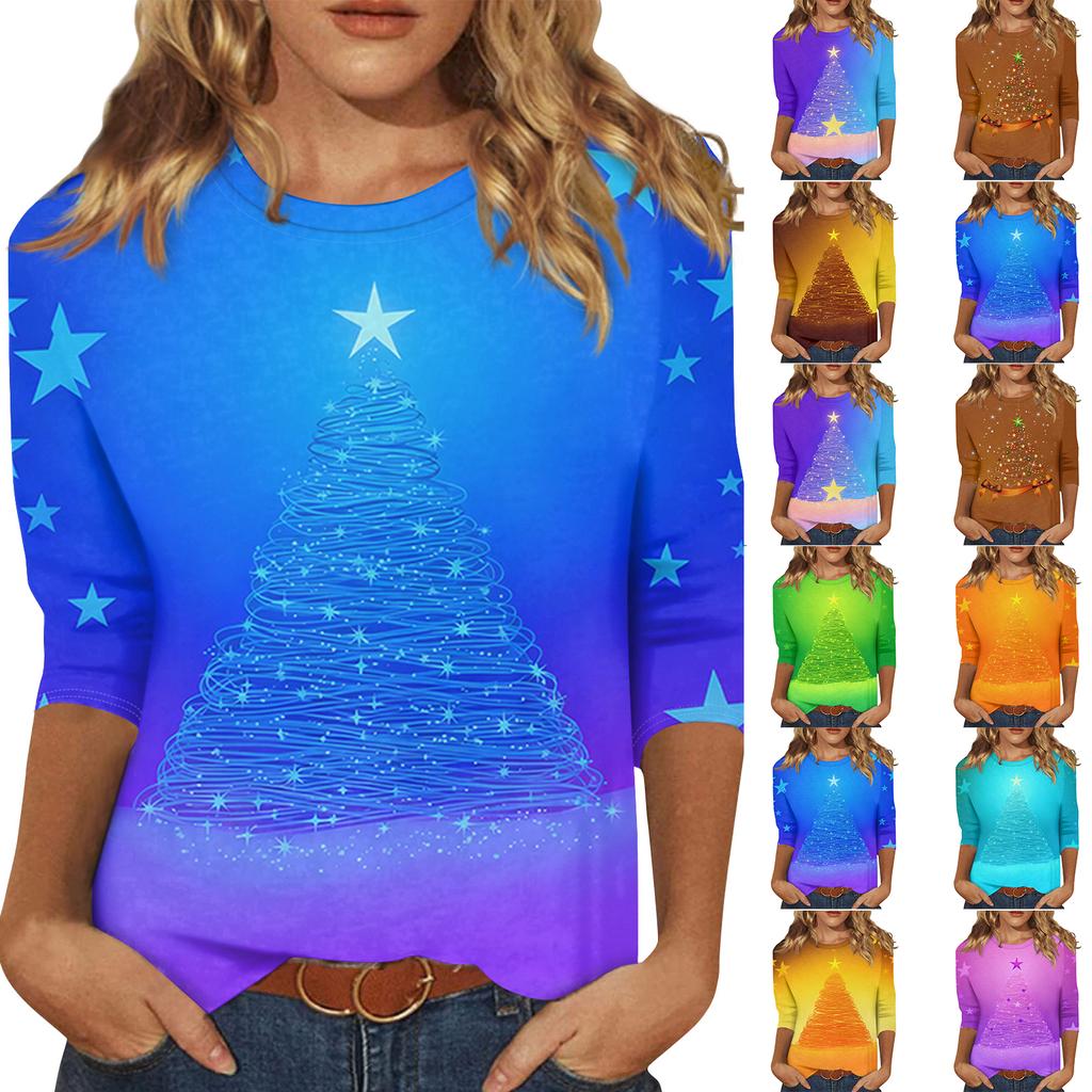 Women's Loose Comfortable Casual Fashion V-Neck Christmas Print Long Sleeve Hoodie