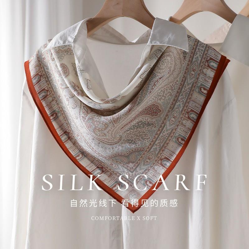 100% Pure Silk Square Scarf With Paisley Print Lightweight Wrap Women
