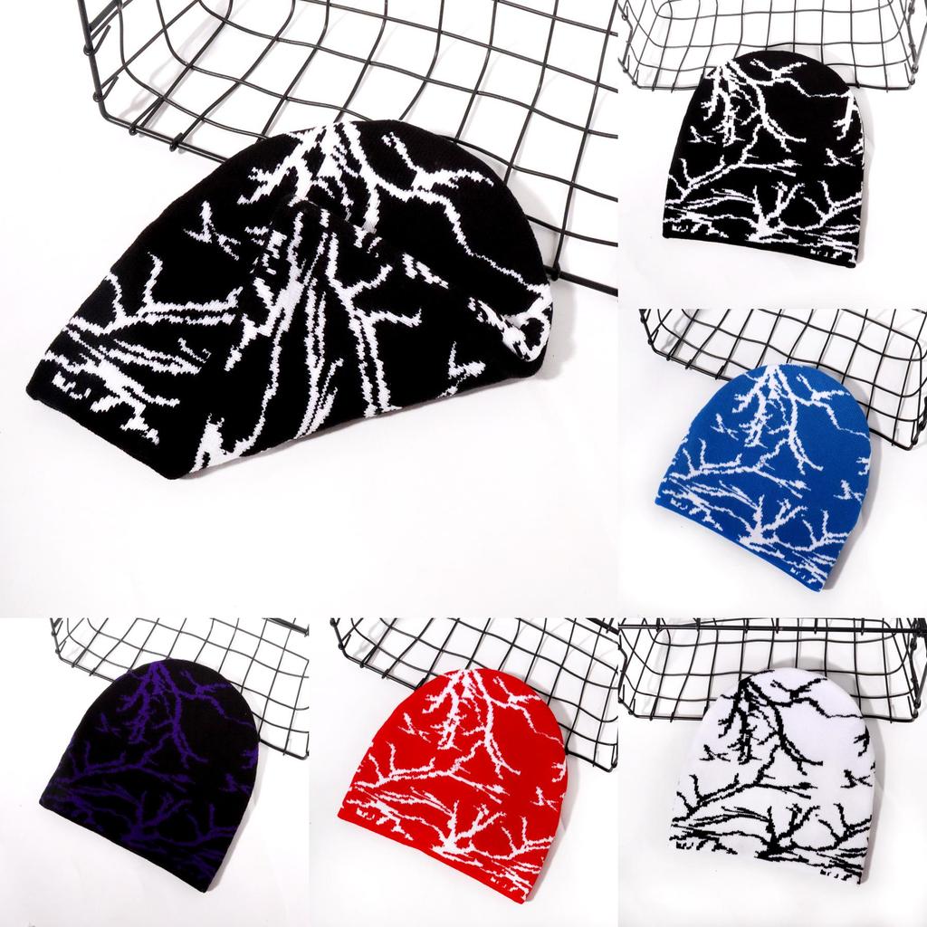 Knit Lightning Pattern Hat Breathable Cap For Casual Cold Weather Accessory