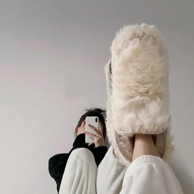[Sheepskin and fur integrated white thick-soled snow boots for women's winter velvet thermal cotton wool shoes are versatile