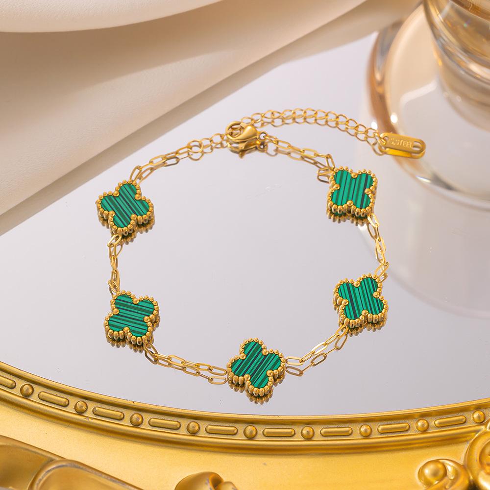 Light Luxury Double-Sided Four-Leaf Clover Bracelet Women Lucky Flowers Hand Jewelry Titanium Steel Simple Fashion Temperament Bracelet