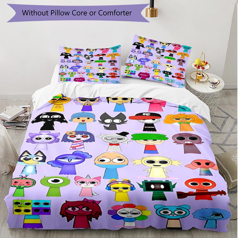 3pcs Duvet Cover Set (1*Duvet Cover + 2*Pillowcase, Without Core), Sprunki Game Print Soft All‑Season Bedding Set, Home Bedroom Decor Gift