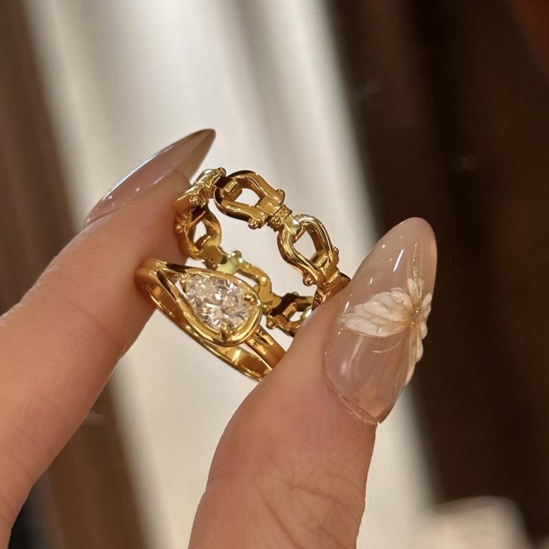 Korean Style Water Drop Diamond Ring - Elegant Luxury Design