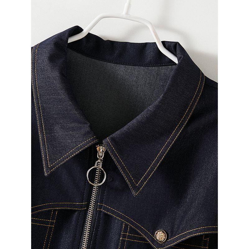 Sea Soul Stylish Polo Dress! Women's Summer Washed Denim Cotton Chest Pocket Front Zipper Dress Drape Feet