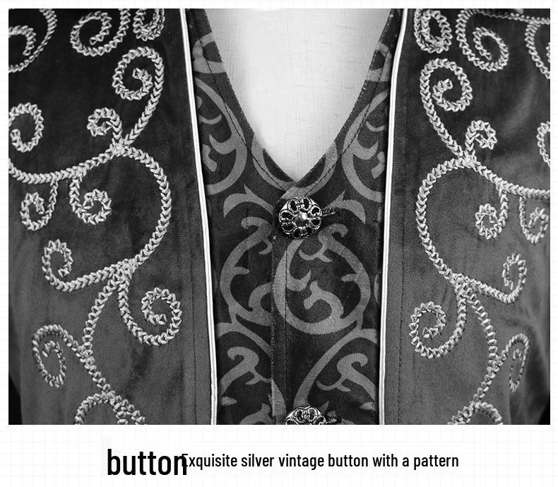 Men's Silver-Edged Medieval Tailcoat Costume, Retro Mid-Length Style