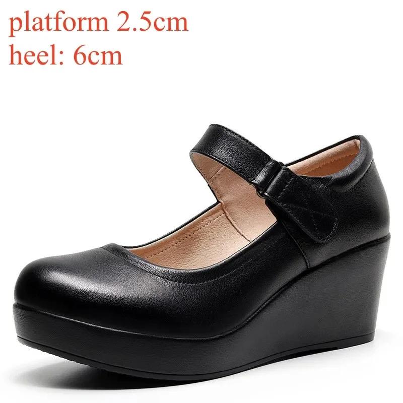 Small Plus Size 33-43 Genuine Leather Shoes Platform Wedges Mary Janes Women Spring 2025 High Heels Pumps for Office Model