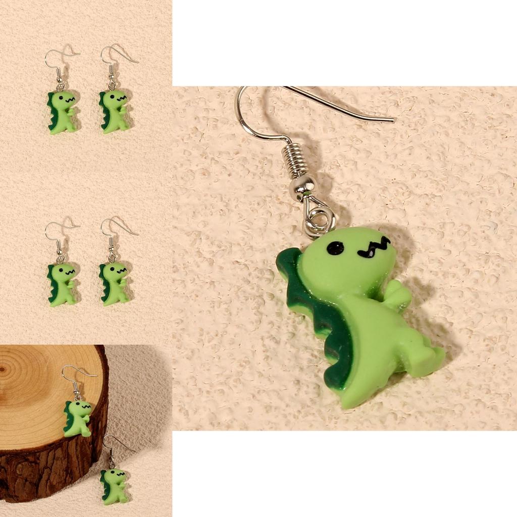 Trendy Dinosaur Pendant Earrings With Cute Animal Style For Female Casual Jewelry