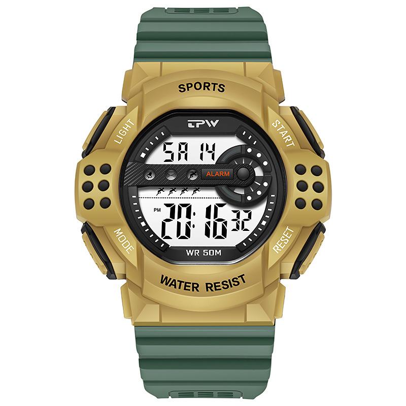 

Модные спортивные светодиодные электронные часы для мужчин, роскошные водонепроницаемые светящиеся военные часы, мужские многофункциональные цветные цифровые часы зелёный
