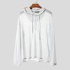 INCERUN Oversized Men Long Sleeve Transparent Loose Drawstring Hooded Tops T-shirts