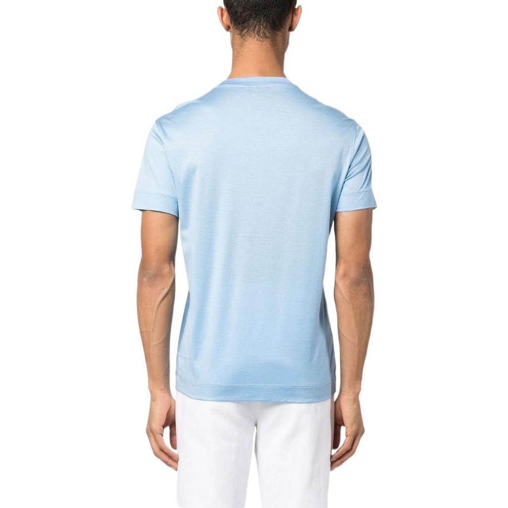 Emporio Armani Ss23 Round Neck Letter Logo Embroidered Short Sleeve T-Shirt Men Tops Blue 3R1TBF-1JUVZ-0708