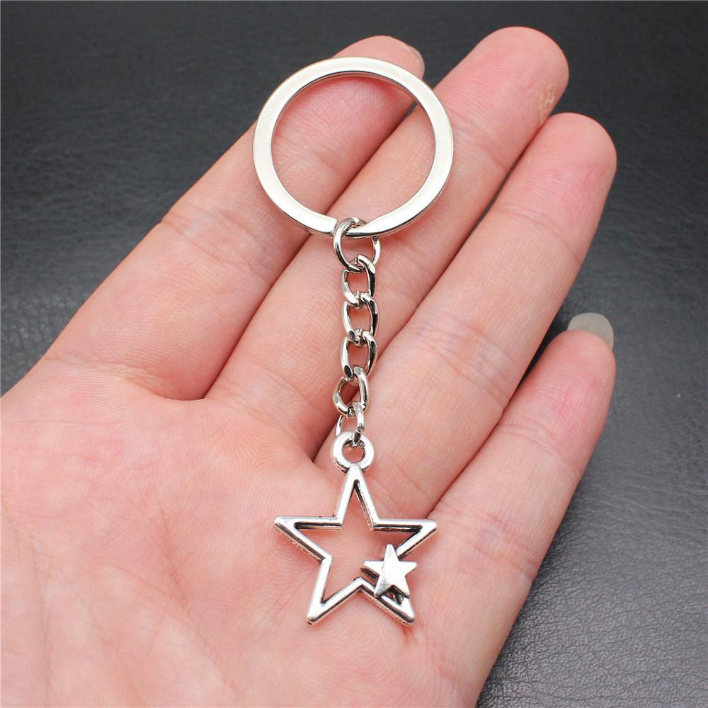 28mm Key Ring Star Pentagram Moon Minimalist Jewelry Components QY043