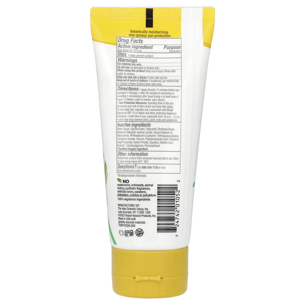 Alba Botanica Sheer Mineral Face Sunscreen, SPF 50, Unscented, 2 Fl Oz (59 Ml)
