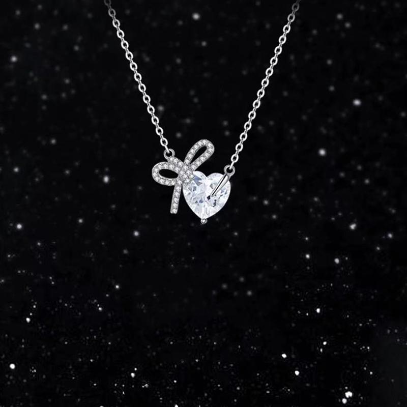 

925 Sterling Silver Heart Necklace Personality Charm Geometric Shape Pendant Choker Birthday Gift for Women Exquisite Jewelry платиновый