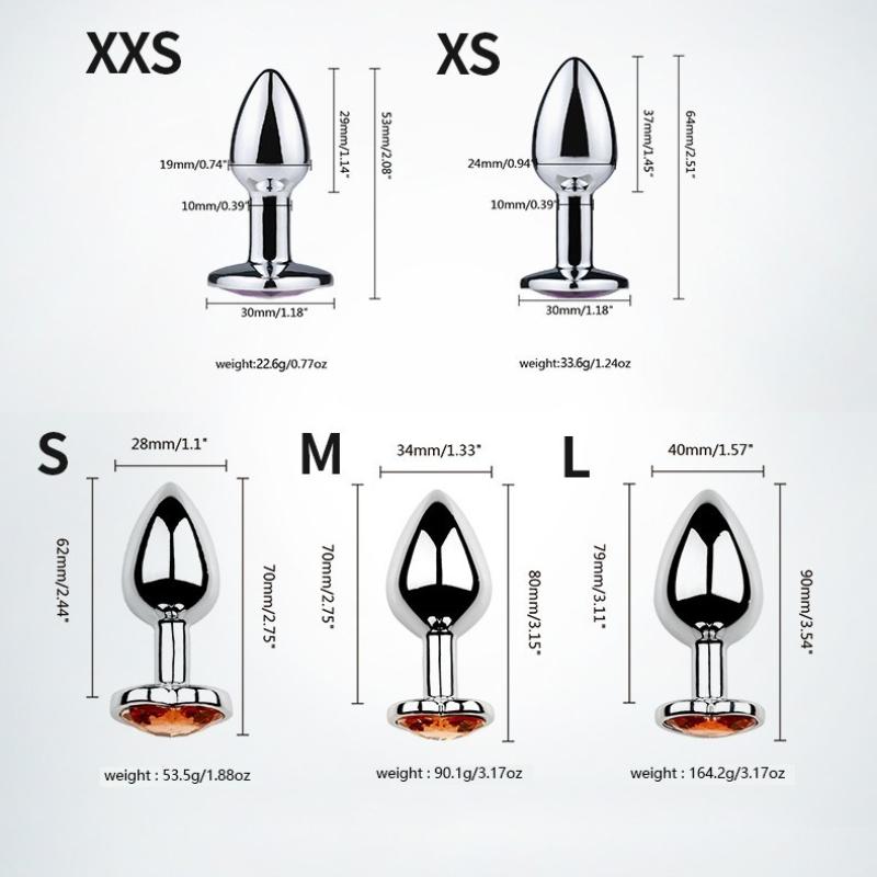 Anal Plug Heart 5 Sizes Stainless Steel Crystal Anal Plug Removable Butt Plug Stimulator Anal Sex Toys Prostate Massager Dildos