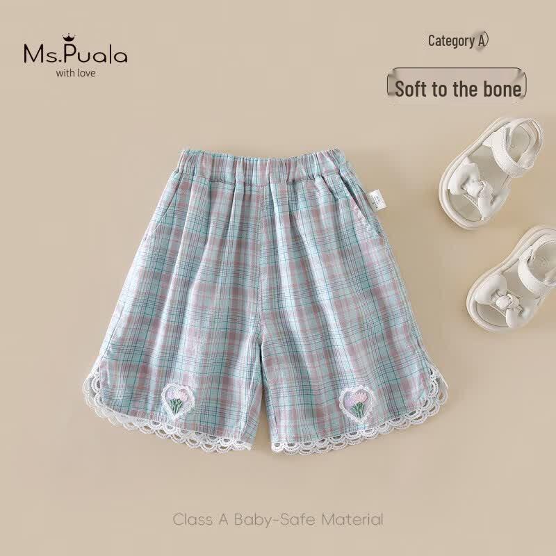 MS. PUALA Toddler Girls  Plaid Embroidered Capri Pants 73