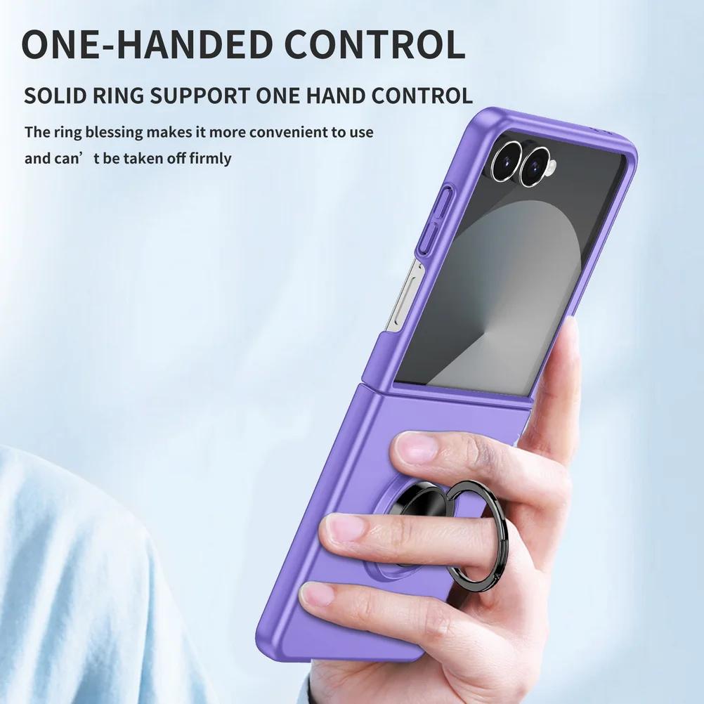 Ultra Thin Matte Feel Metal Rotatable Ring Holder Phone Case for Samsung Galaxy Z Flip 7 7FE 6 5 4 3 Shockproof Protect Back Cover