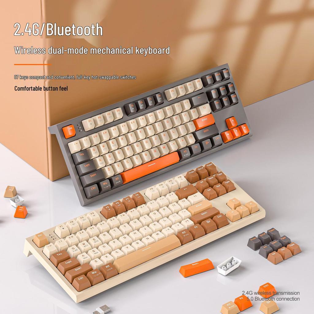 Free Wolf M88 Dual-Mode Wireless Bluetooth Mechanical Keyboard with PBT Keycaps for Gaming & Office Use