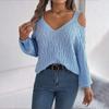 Women's Fashion V-neck Long Sleeved Solid Color Shoulder Loose Sweater