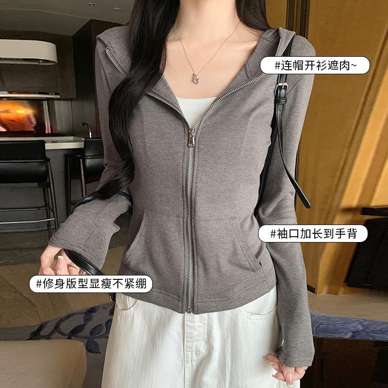 Women S Zipper Hooded Cardigan Long Sleeve Slim Fit Casual Outerwear