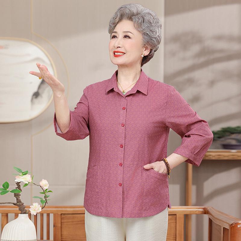 

2026 Chinese Style Summer Shirt for Middle-Aged and Elderly Women 5XL (145-160 lbs) рожевий