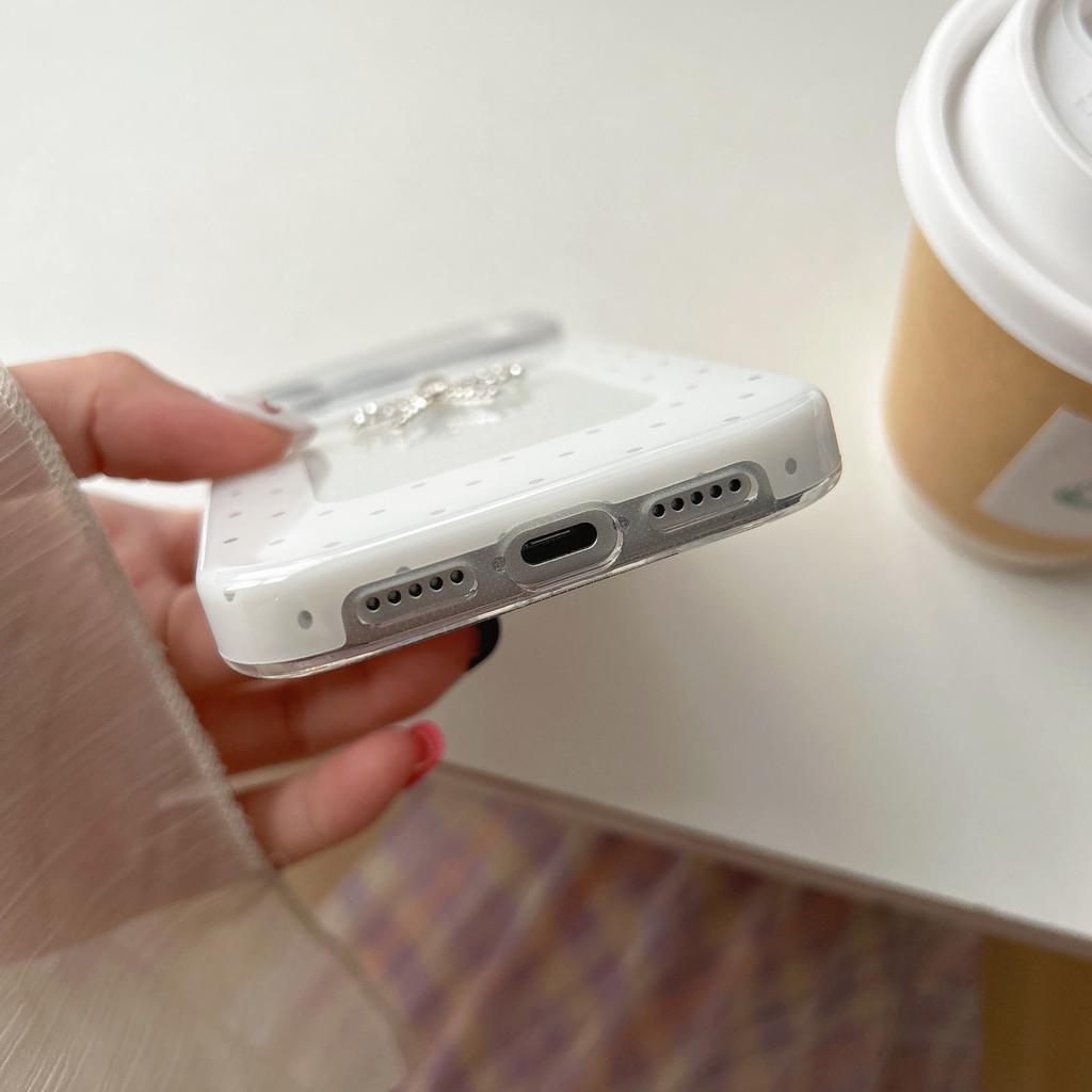 Glamorous Bow White Polka Dot with Rhinestone Bow Design Phone Case for iPhone 17 16 15 14 11 12 13 Pro Max Plus Back Cover