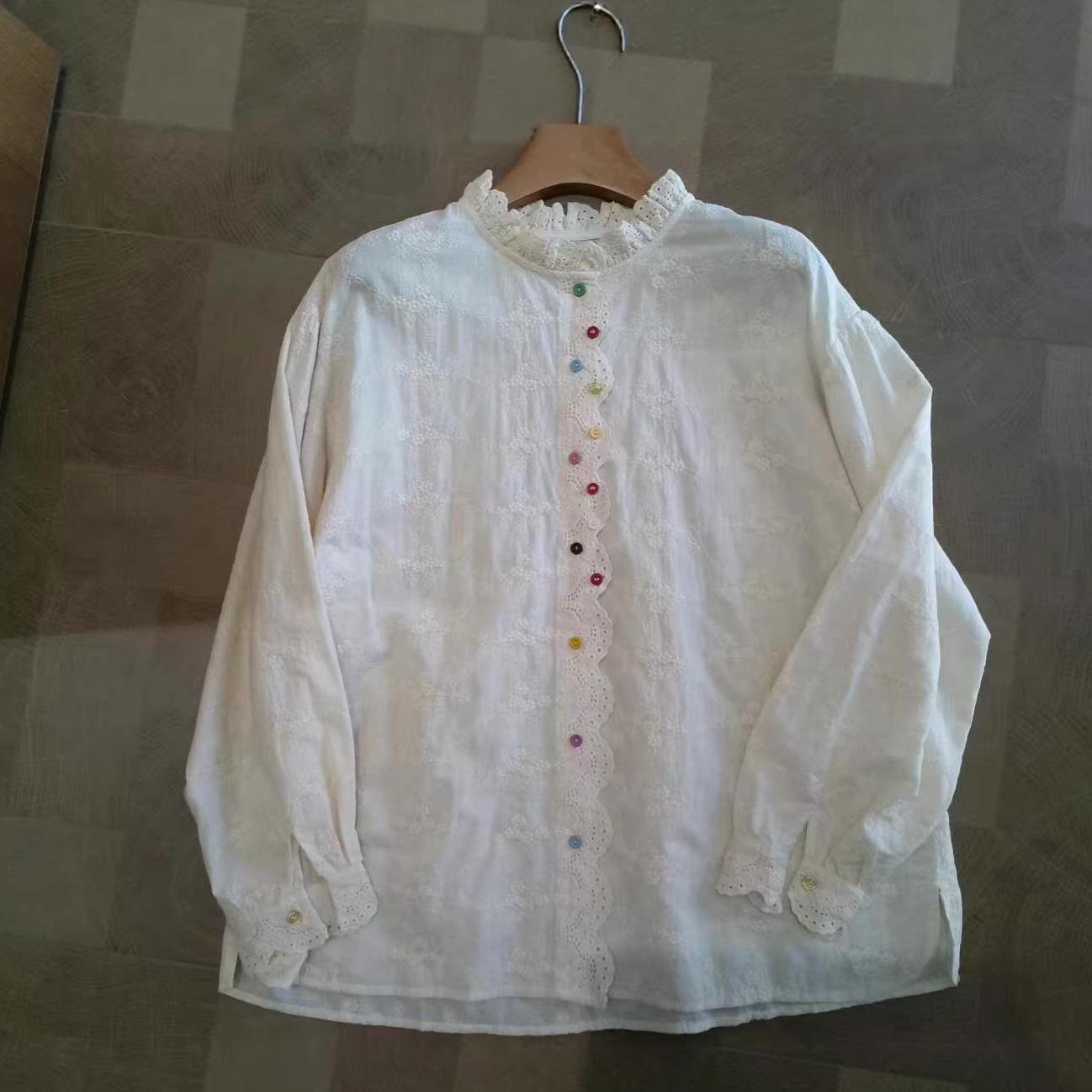 2026 Women s Japanese Sweet Embroidered Lace Button Shirt - Colorful, Loose, Versatile French Style Top One Size