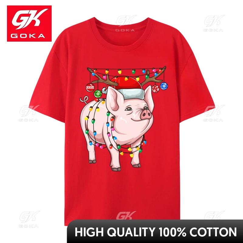 

Christmas Pig Holiday Lights With Antlers And OrnaUnisexts T Shirt Unisex Cotton Oversized Harajuku Tshirts Unisex Tee Top Casual S