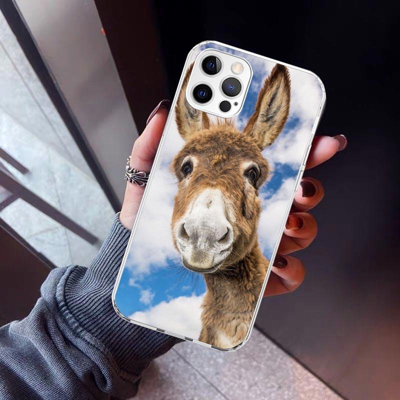 Funny Donkey Phone Case For iPhone 17 Air 11 13 Mini 14 15 Plus 16 12 Pro Max 16E SE 7 8 Pattern Soft TPU Back Cover 13 12 Mini
