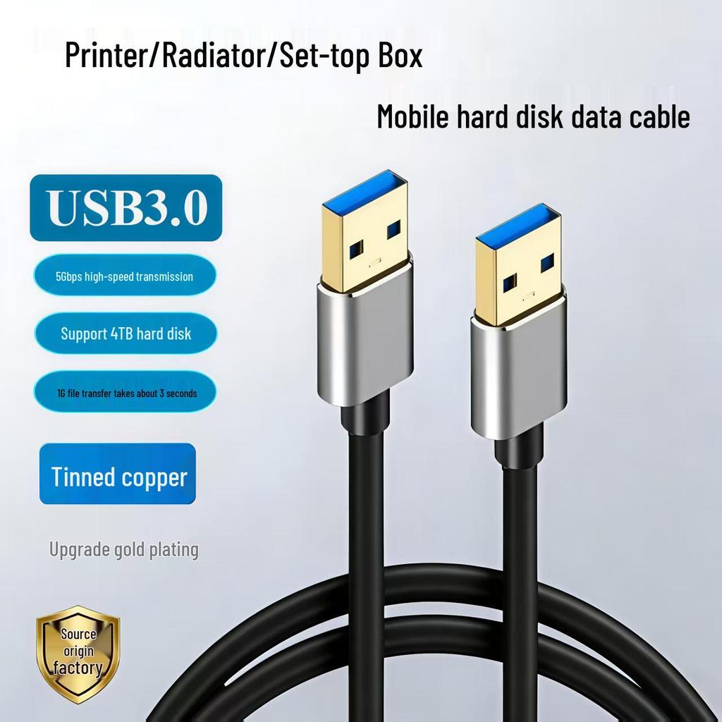 USB 3.0 Dual Male Data Cable, High-Speed for Hard Drive Enclosure, Laptop Cooler, Set-Top Box