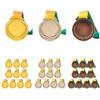 2.54 Inches Wheat Ear Metal Medals with Neck Ribbon Competition Award Medal Round Winner Prize Present for Competitions Party