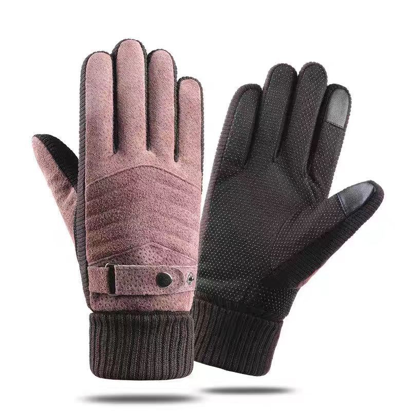 Thickened and Fleece Leather Gloves In Winter All Fingers for Men's Sports Cycling Cold Proof Wind Proof Warm Touch Screen Electric Vehicle Skiing