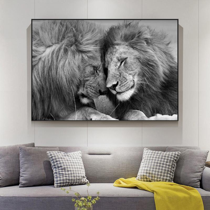 Black White Animals Lions Oil Painting Modern Canvas Posters and Prints Wall Art Picture for Living Room Cuadros Home Decoration