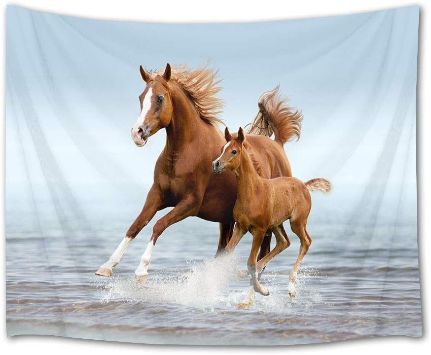 Galloping Horse Tapestry Horses Running In Sea Water Wall Hanging Animal Tapestries for Bedroom Living Room Dorm Decor,60W