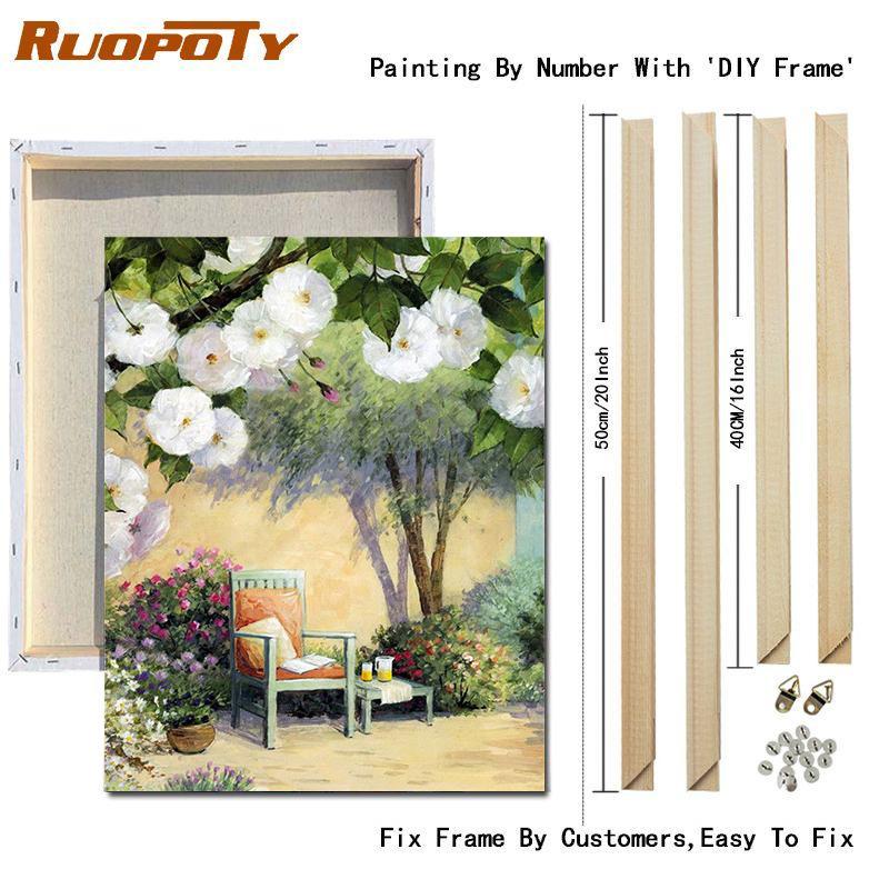 RUOPOTY DIY Frame Oil Painting By Numbers Window Scenery Acrylic On Canvas Wall Art Picture By Numbers Flower For Living Room