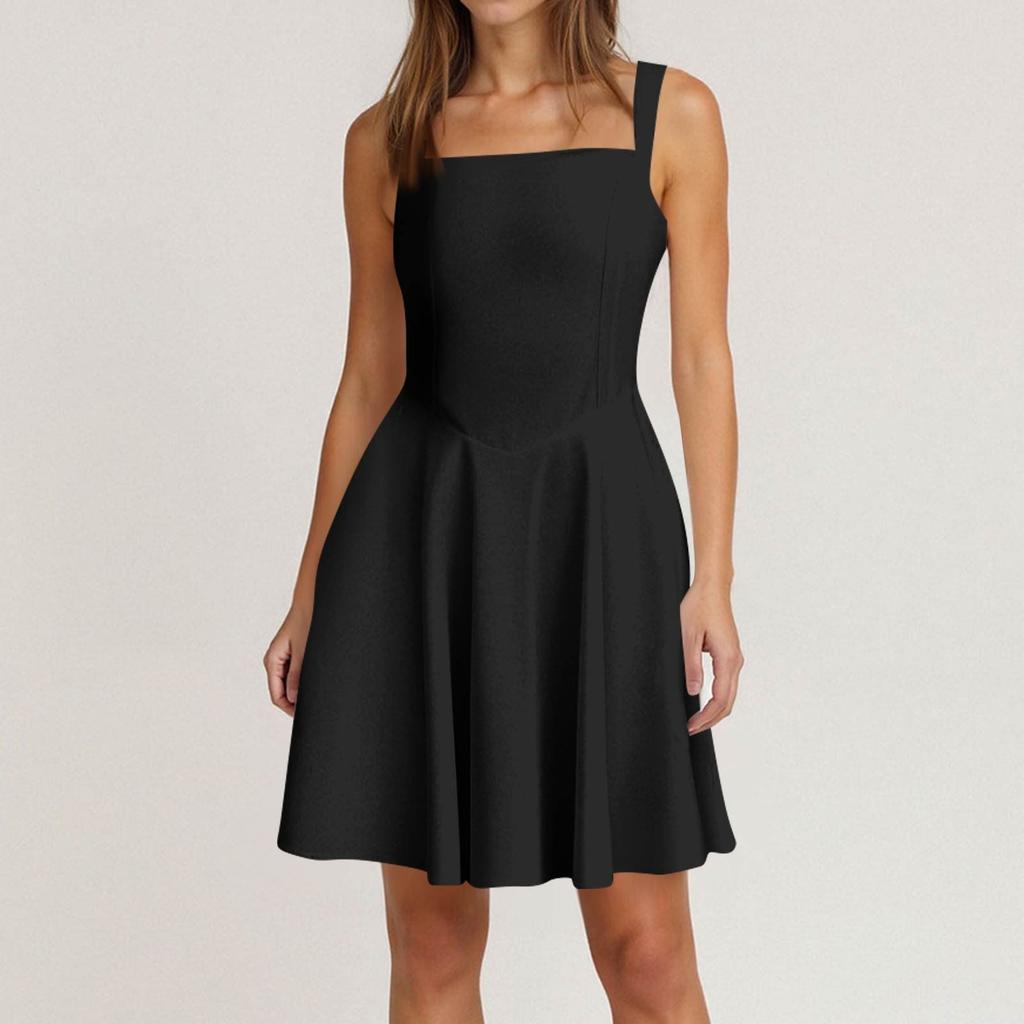 Women's Spring Summer Casual Square Neck Solid Colour Dress  Sleeveless Dresses