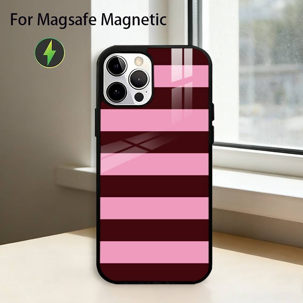 Burgundy White S-Stripe Phone Case For iPhone17,16,15,14,13,12,11 Plus,Pro Magnetic For Magsafe Wireless Charging