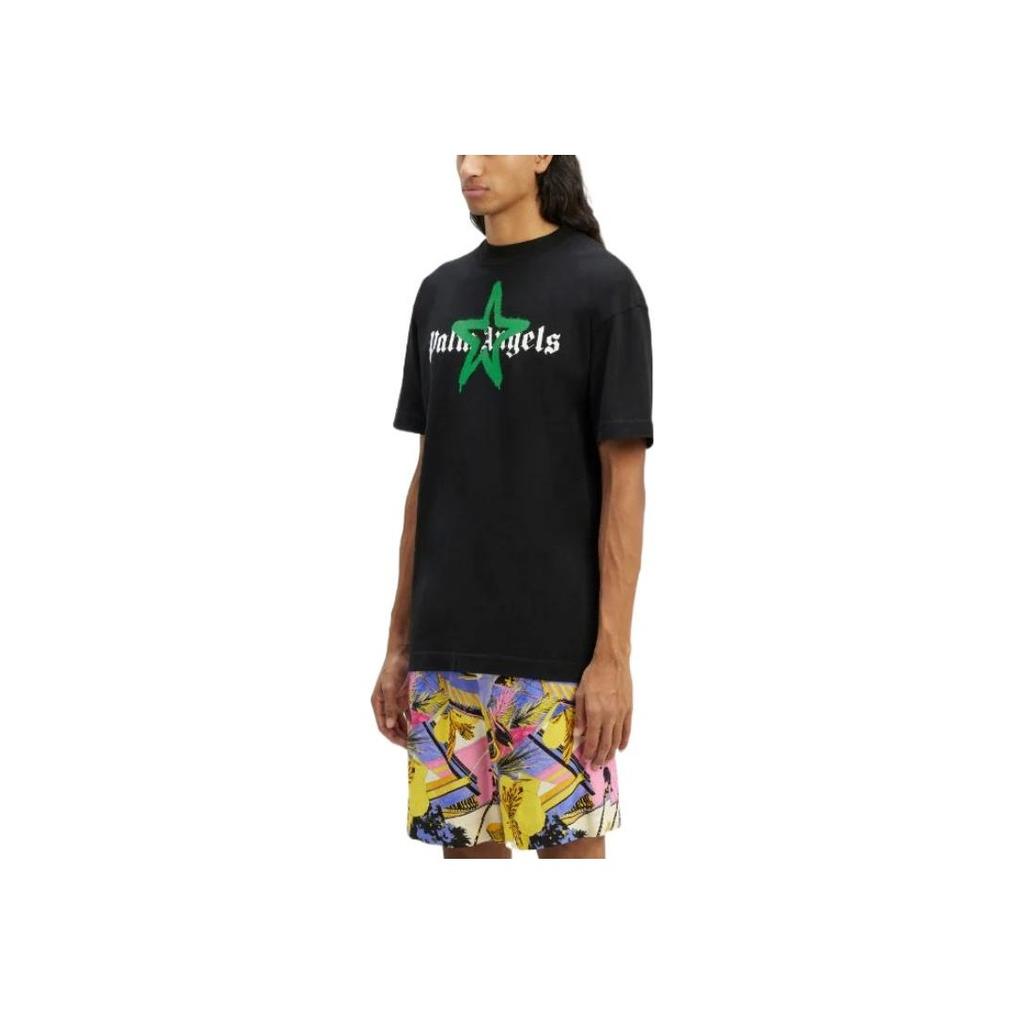 Palm Angels Star Sprayed T-shirt Black/Green Men Streetwear PMAA001C99JER0241055