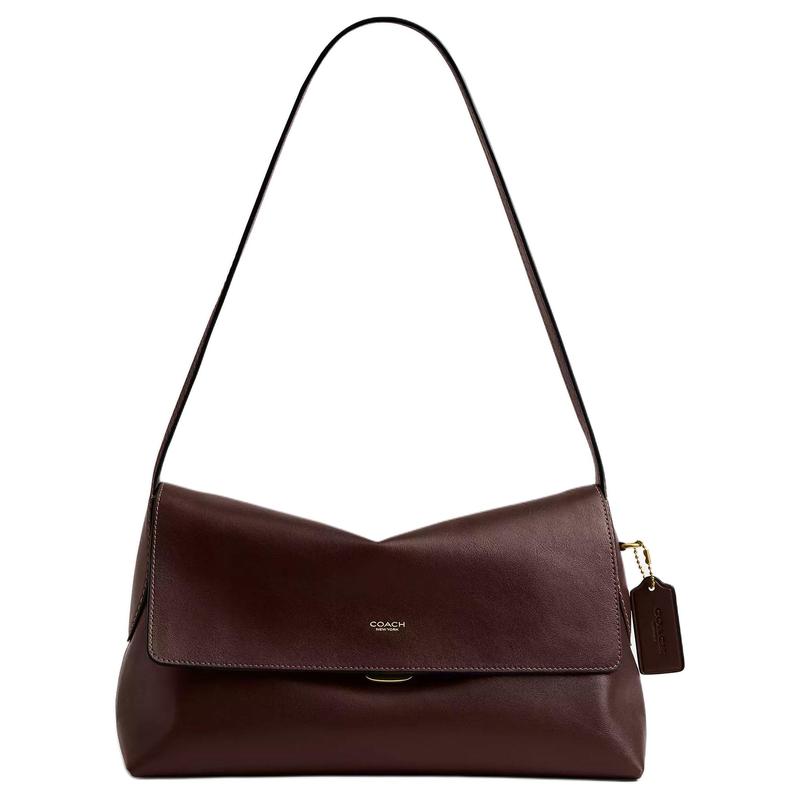 

COACH Chelsea 30 Push Lock Suede Lined Internal Zipper Pocket Natural Grained Cow Leather Shoulder Bag Large Women s Maple Brown коричневий