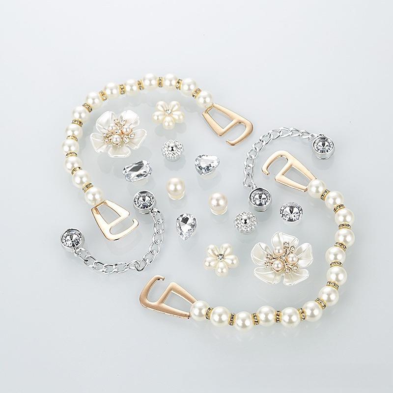 

16 шт. подвеска для обуви Crocs DIY стразы белый цветок жемчужная цепочка украшение для обуви пряжка для Croc подвески отверстия обувь аксессуары