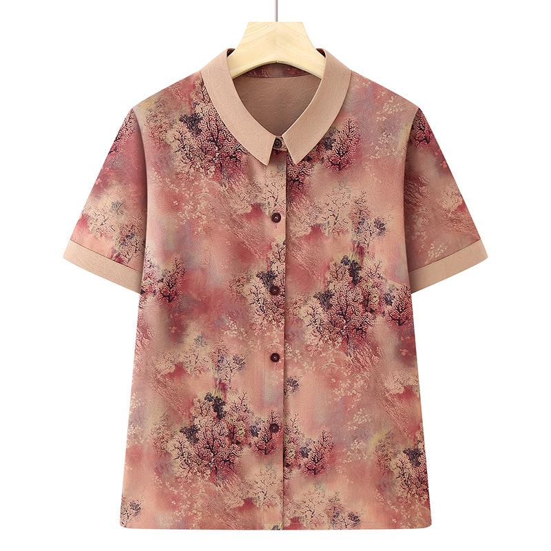 

Women s Short-Sleeve Summer Shirt for Seniors - Lightweight Top for Middle-Aged to 70-Year-Old Ladies 4XL (130-140 jin) красный